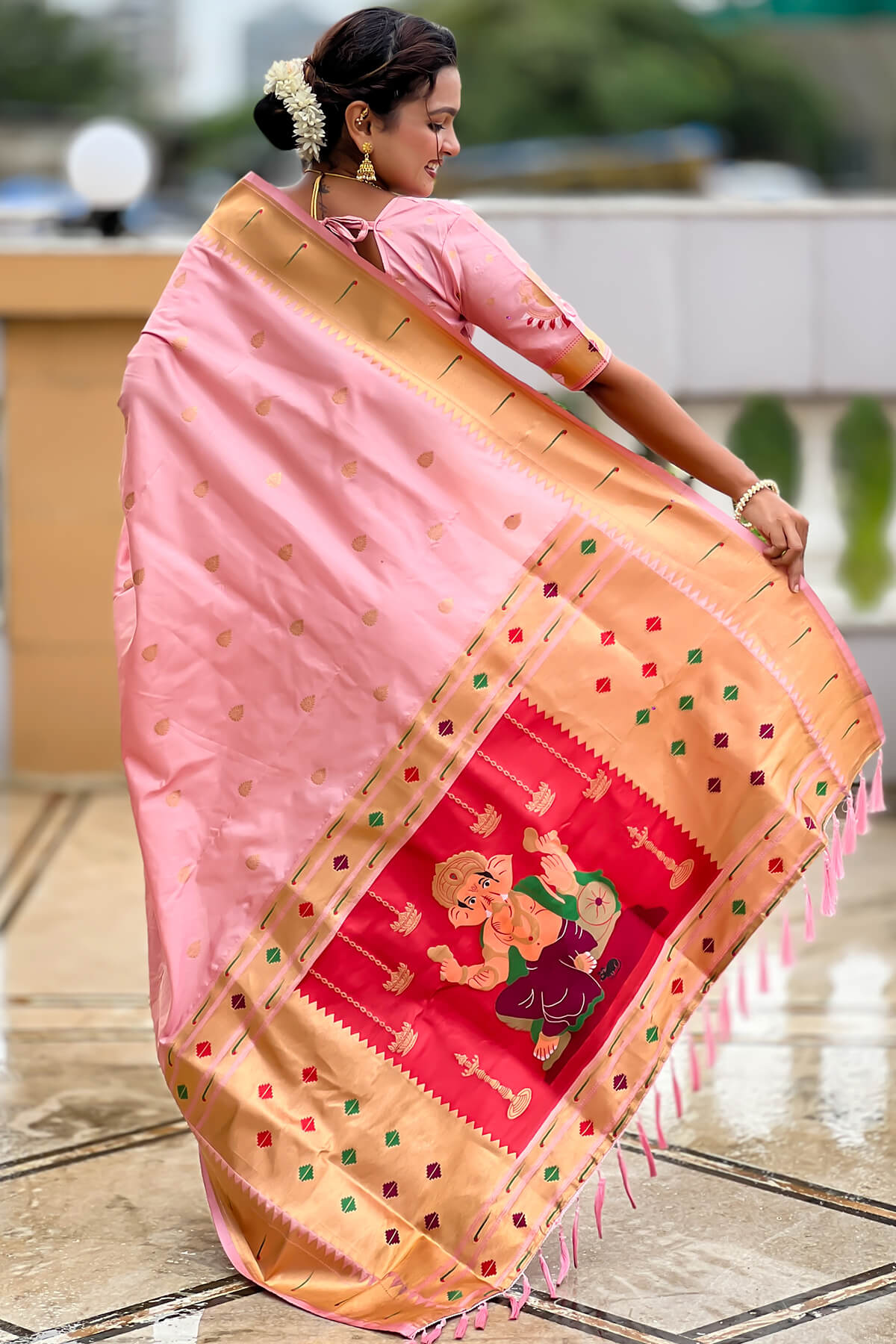 Scrupulous Baby Pink Paithani Silk Saree With Rhapsody Blouse Piece