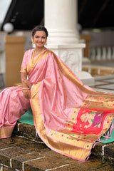 Scrupulous Baby Pink Paithani Silk Saree With Rhapsody Blouse Piece