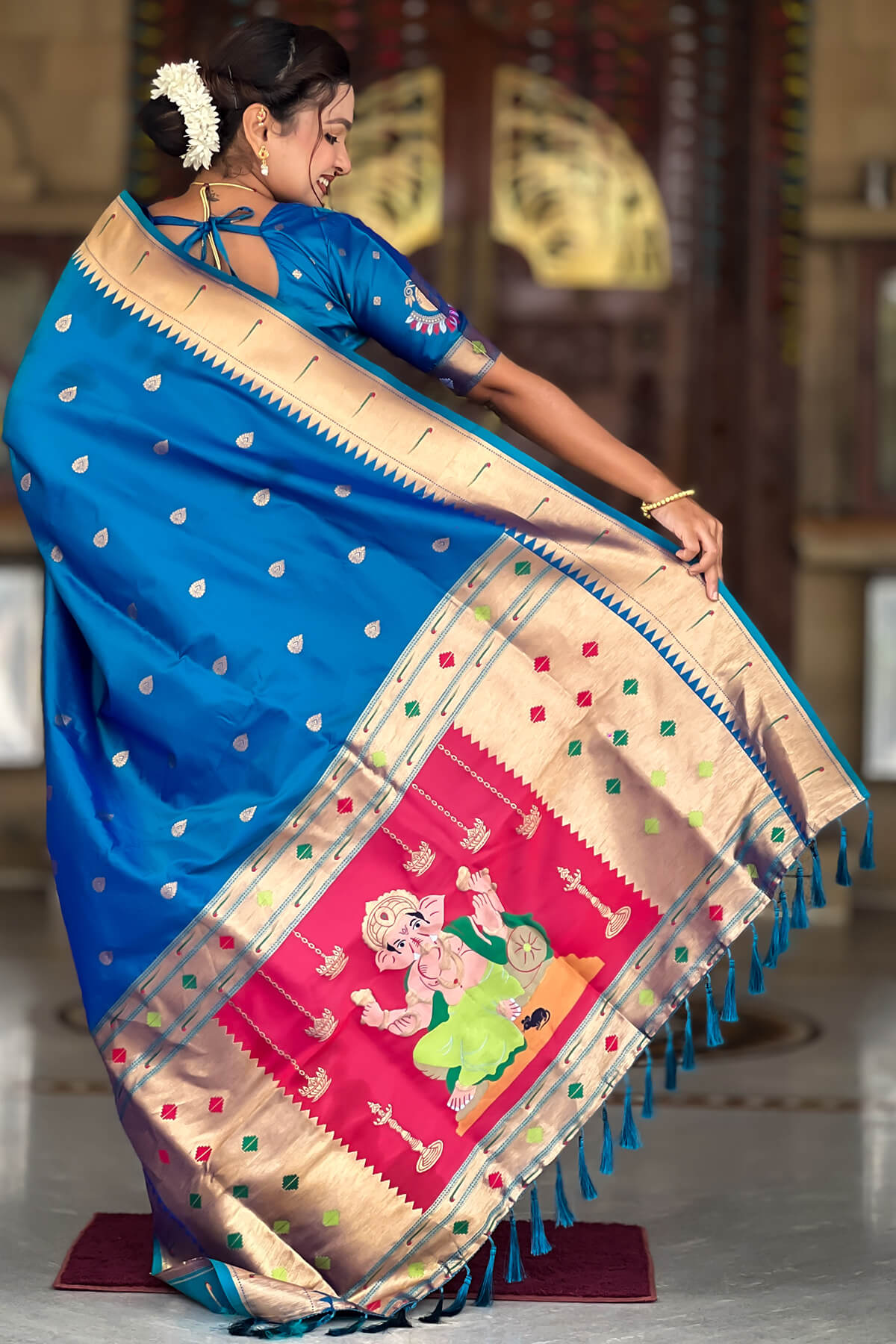Magnificat Blue Paithani Silk Saree With Aplomb Blouse Piece