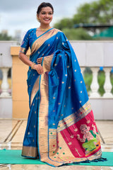 Magnificat Blue Paithani Silk Saree With Aplomb Blouse Piece