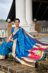 Magnificat Blue Paithani Silk Saree With Aplomb Blouse Piece
