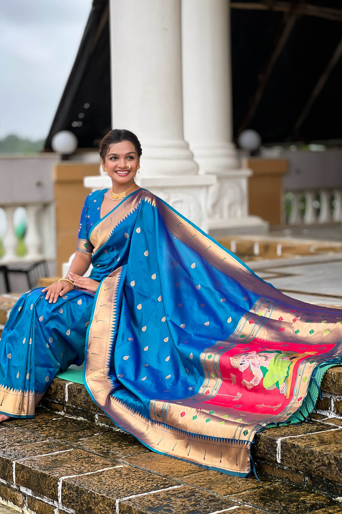 Magnificat Blue Paithani Silk Saree With Aplomb Blouse Piece
