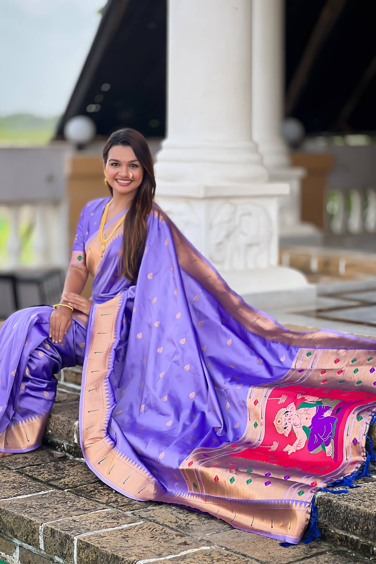 Appealing Lavender Paithani Silk Saree With Petrichor Blouse Piece