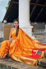 Adorning Orange Paithani Silk Saree With Gratifying Blouse Piece