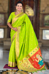 Desiring Parrot Paithani Silk Saree With Classic Blouse Piece