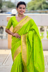 Desiring Parrot Paithani Silk Saree With Classic Blouse Piece