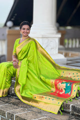 Desiring Parrot Paithani Silk Saree With Classic Blouse Piece