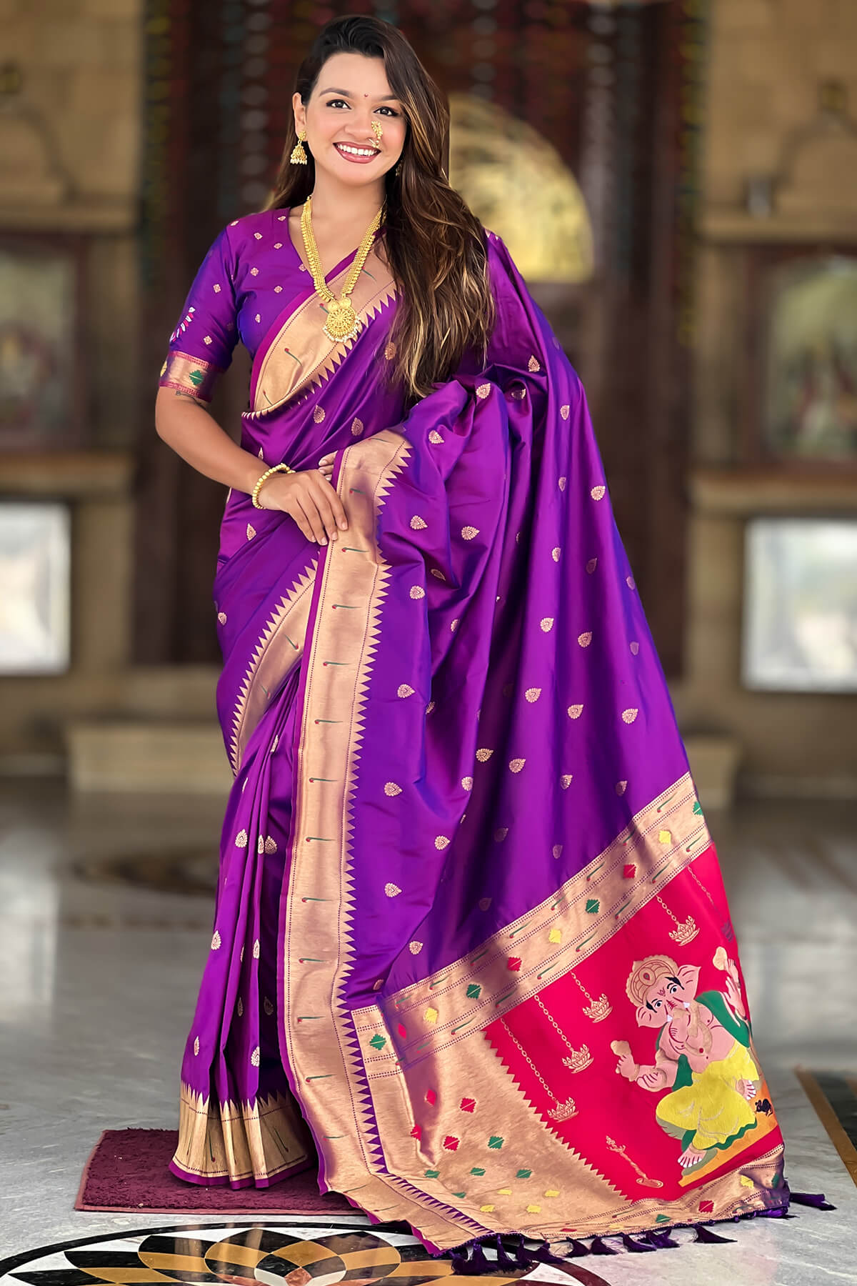 Designer Purple Paithani Silk Saree With Staggering Blouse Piece