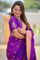 Designer Purple Paithani Silk Saree With Staggering Blouse Piece