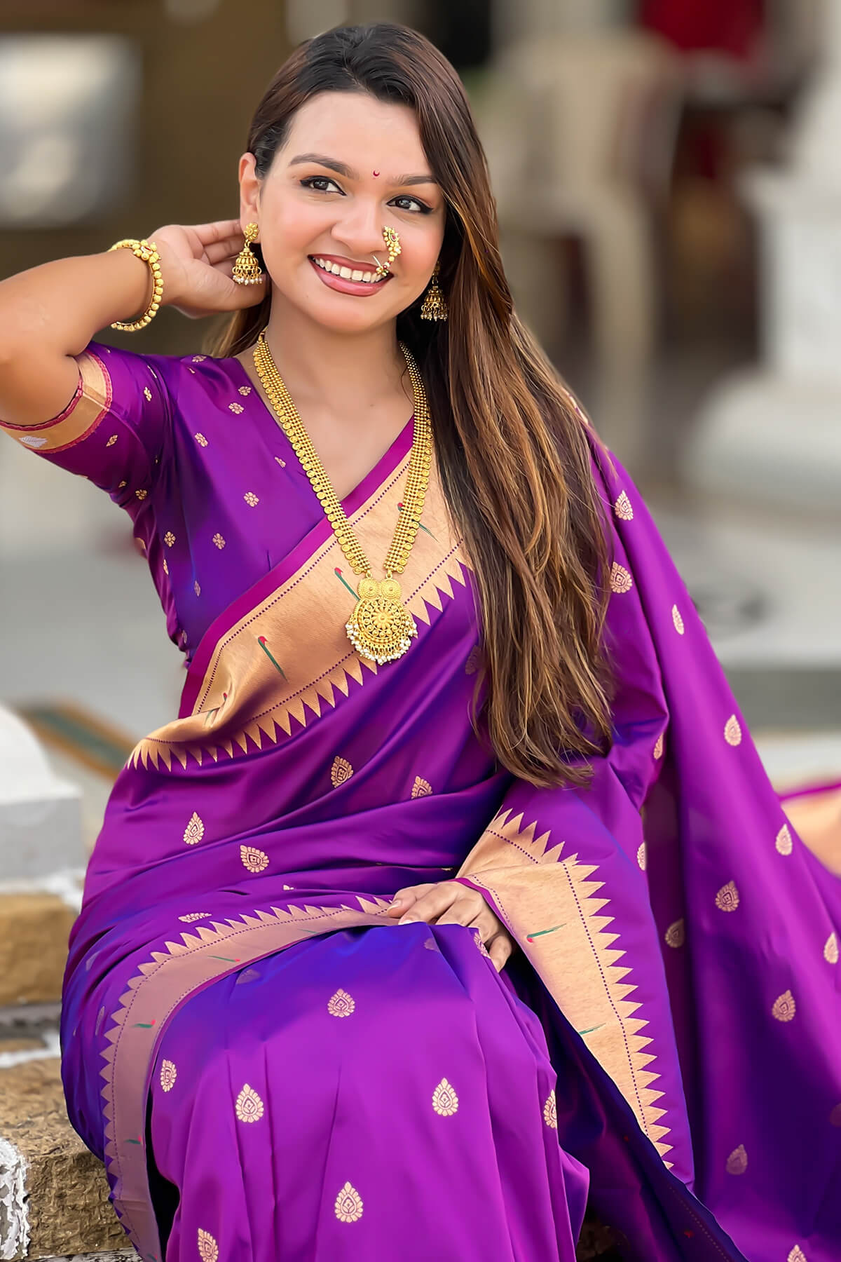 Designer Purple Paithani Silk Saree With Staggering Blouse Piece