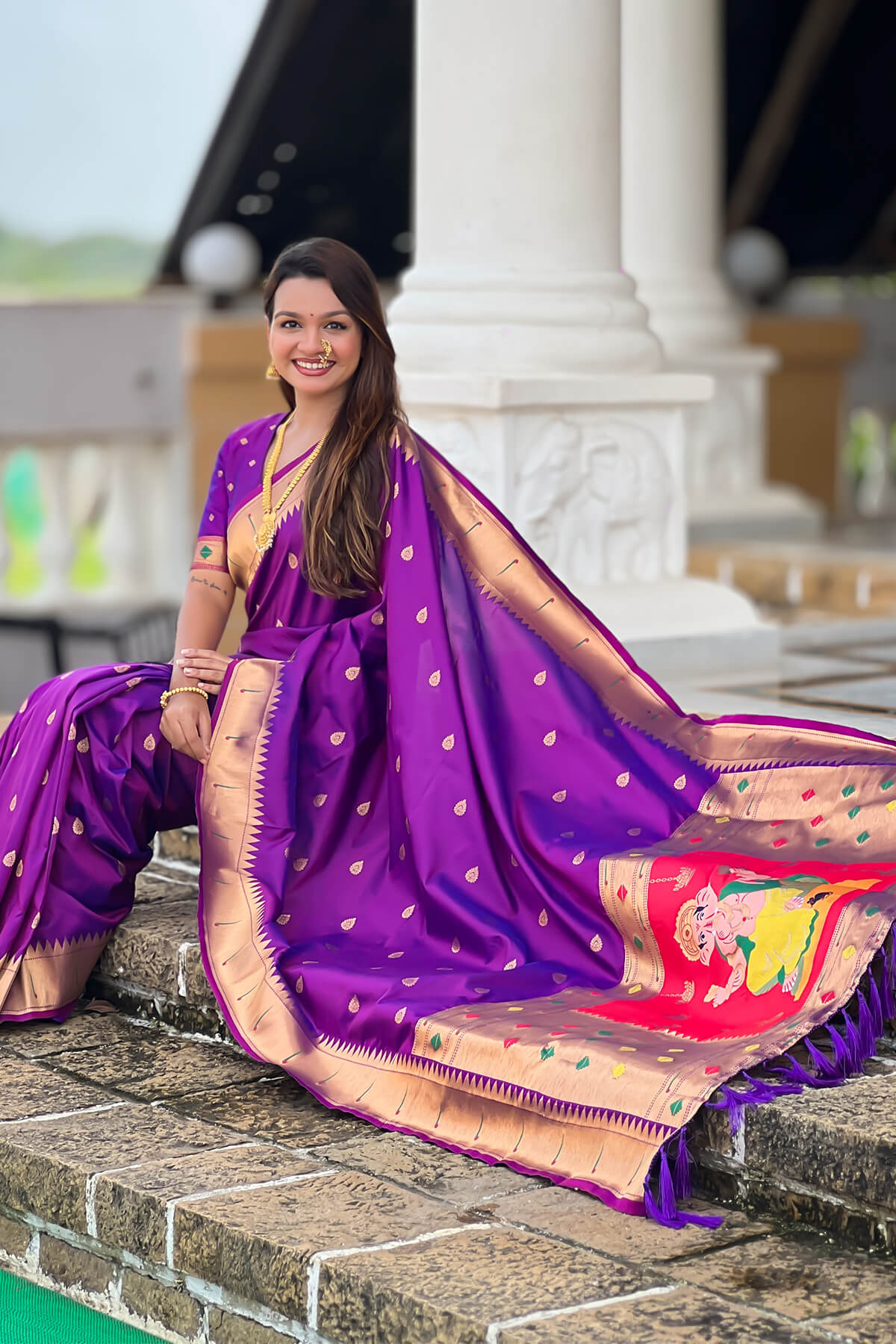Designer Purple Paithani Silk Saree With Staggering Blouse Piece