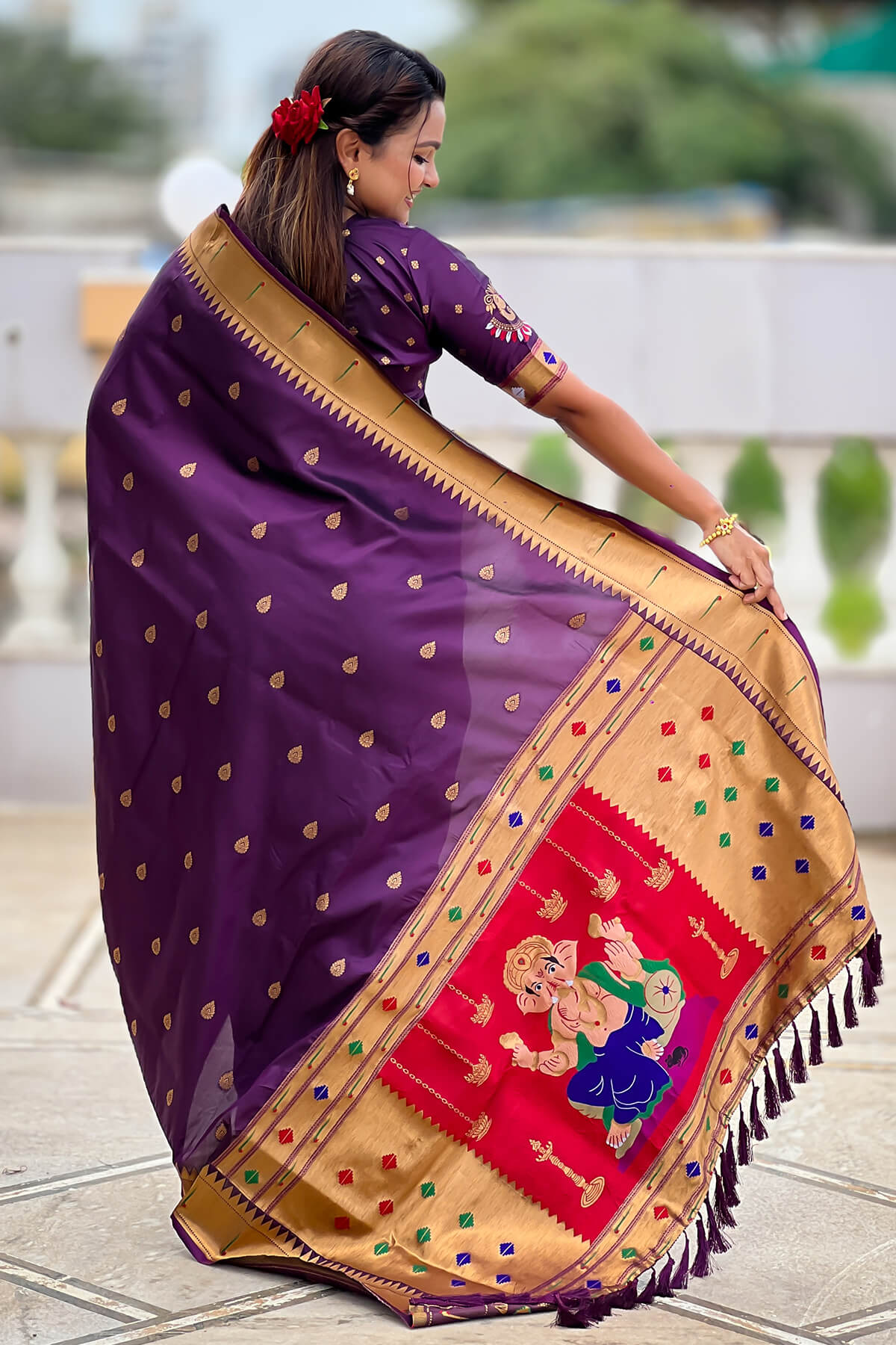 Embrocation Wine Paithani Silk Saree With Jazzy Blouse Piece
