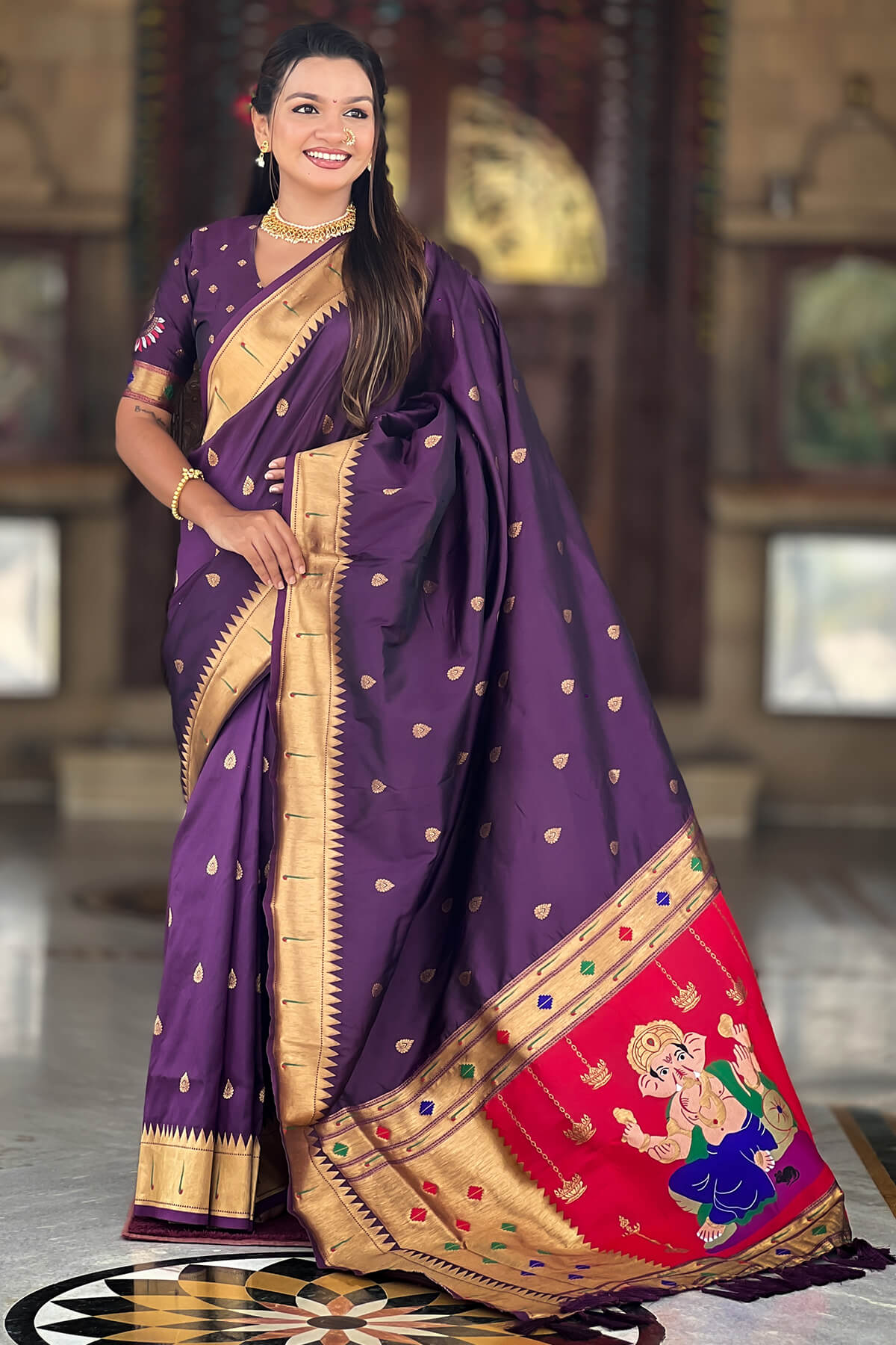 Embrocation Wine Paithani Silk Saree With Jazzy Blouse Piece