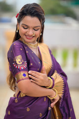 Embrocation Wine Paithani Silk Saree With Jazzy Blouse Piece