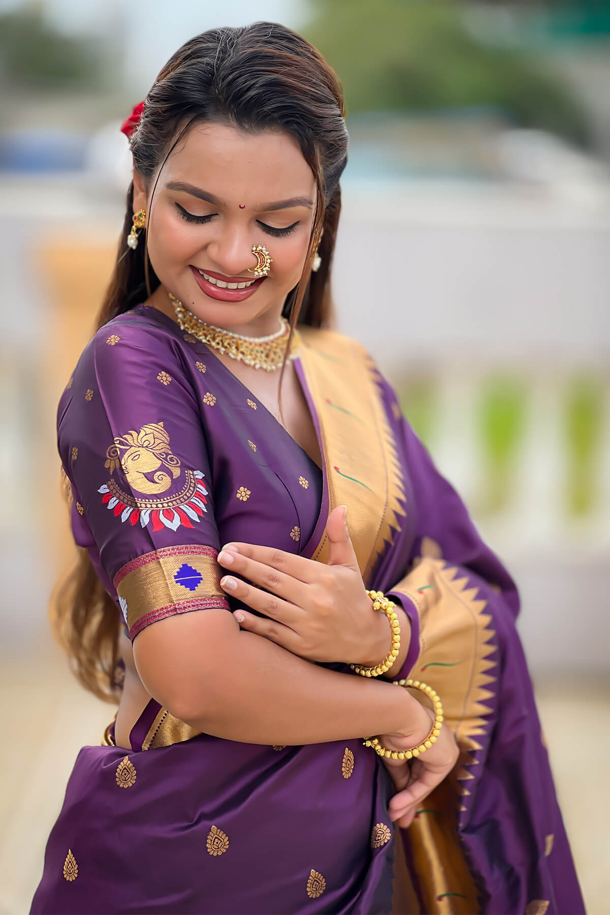 Embrocation Wine Paithani Silk Saree With Jazzy Blouse Piece