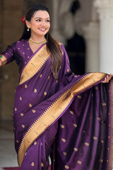 Embrocation Wine Paithani Silk Saree With Jazzy Blouse Piece