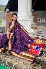 Embrocation Wine Paithani Silk Saree With Jazzy Blouse Piece