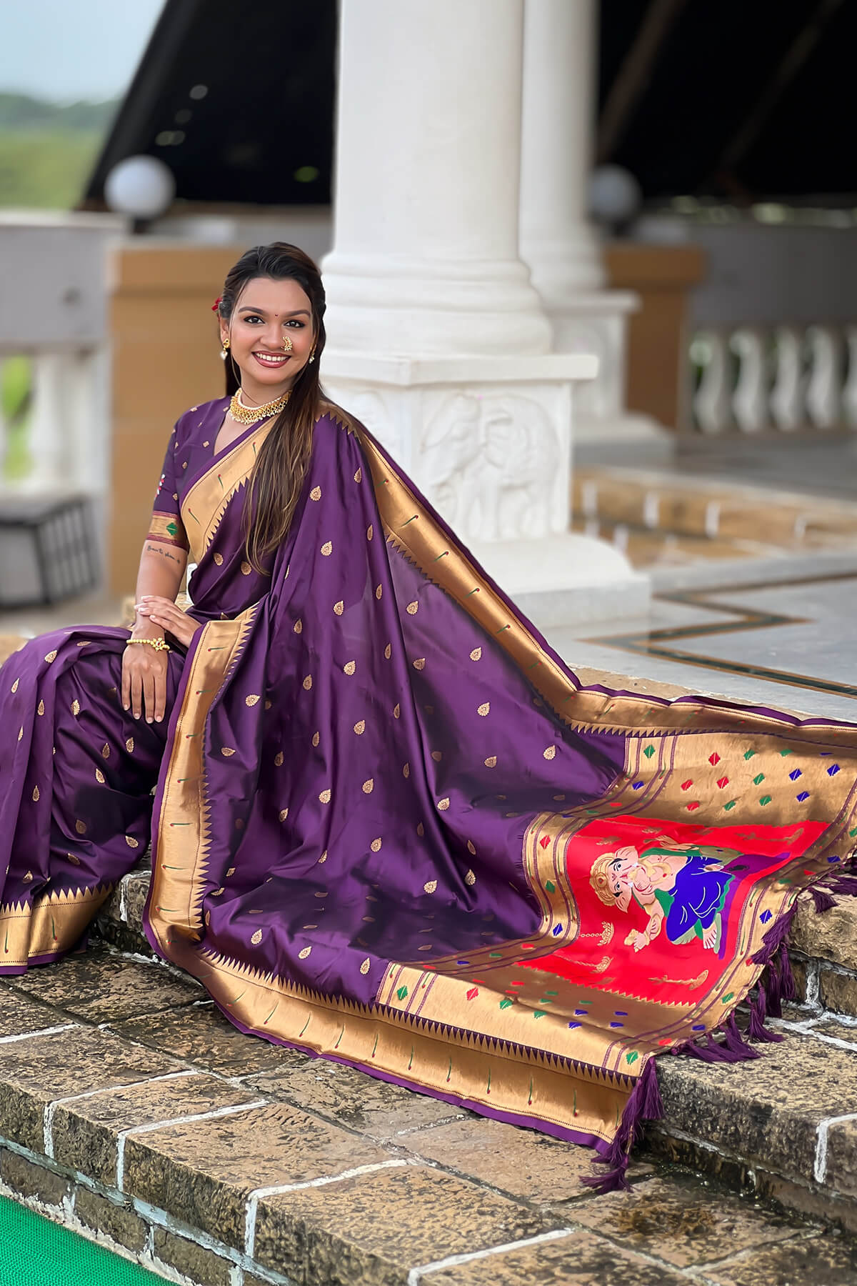 Embrocation Wine Paithani Silk Saree With Jazzy Blouse Piece