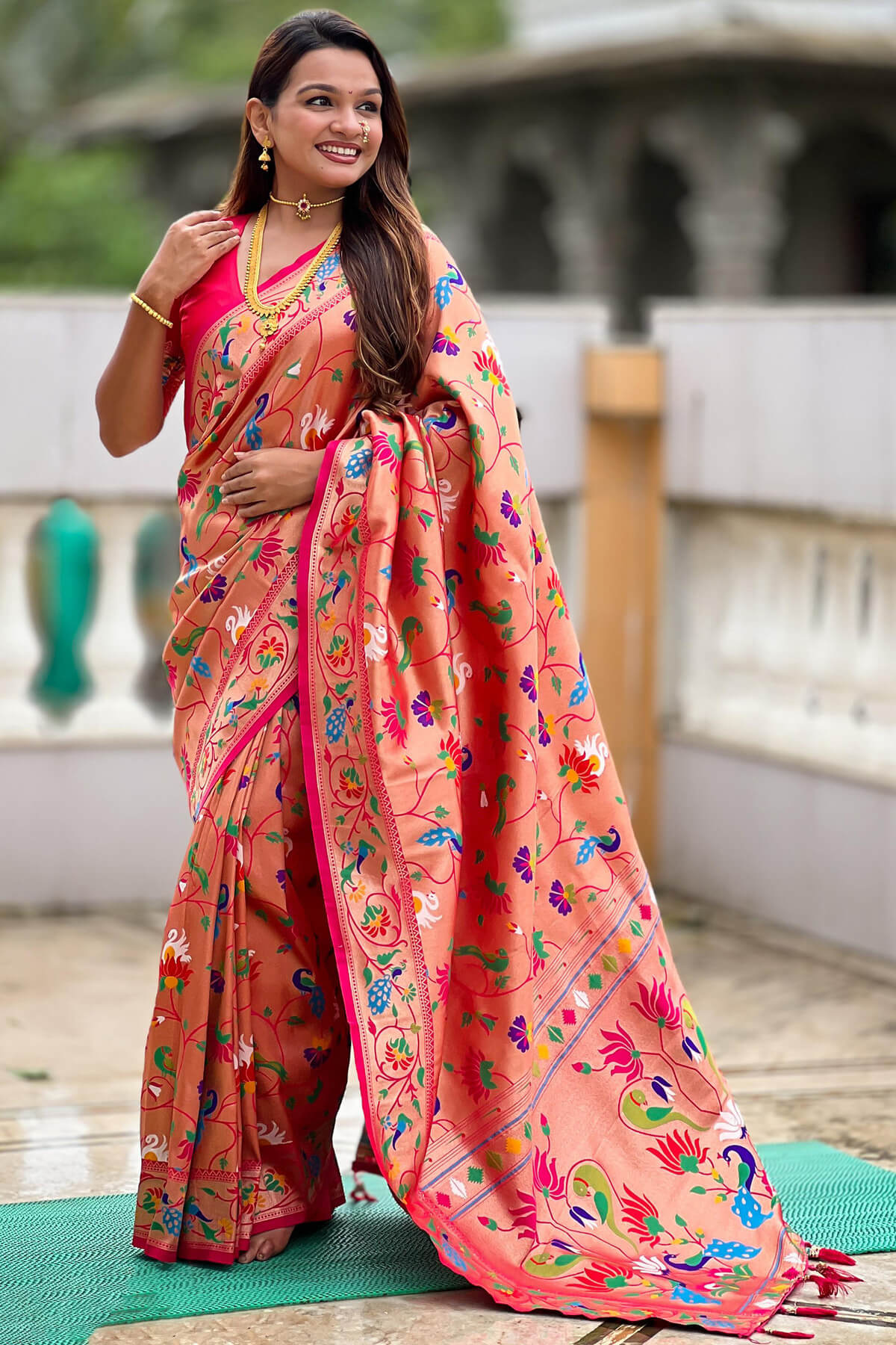 Demesne Dark Pink Paithani Silk Saree With Zephyr Blouse Piece