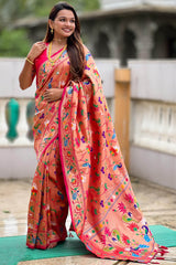 Demesne Dark Pink Paithani Silk Saree With Zephyr Blouse Piece