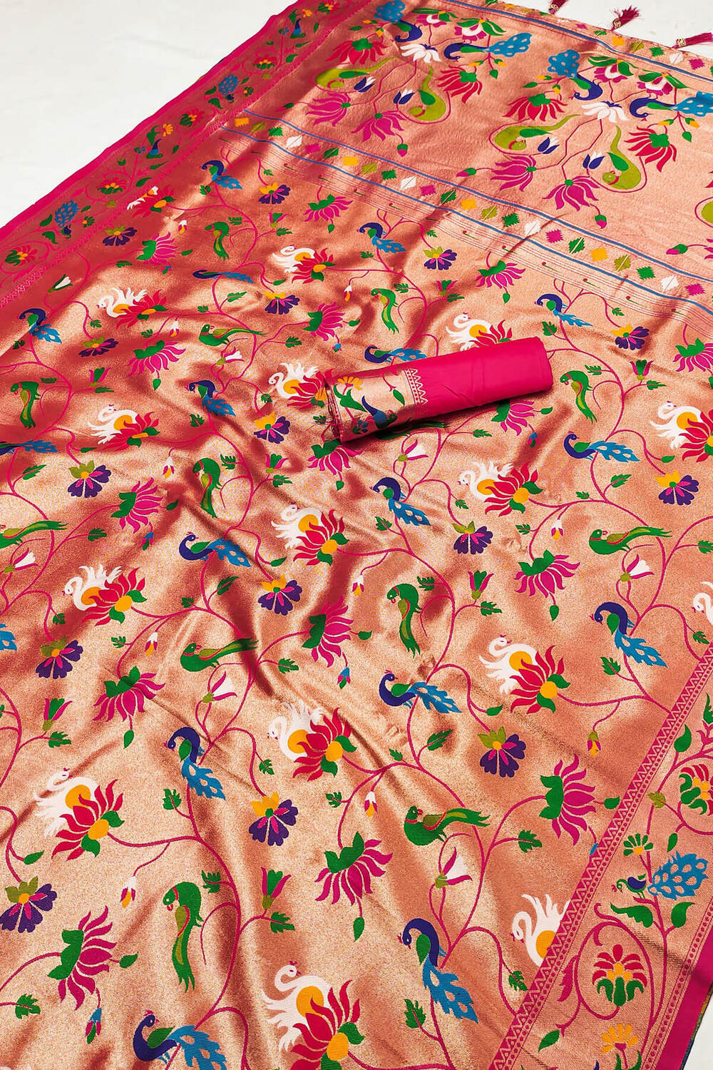 Demesne Dark Pink Paithani Silk Saree With Zephyr Blouse Piece