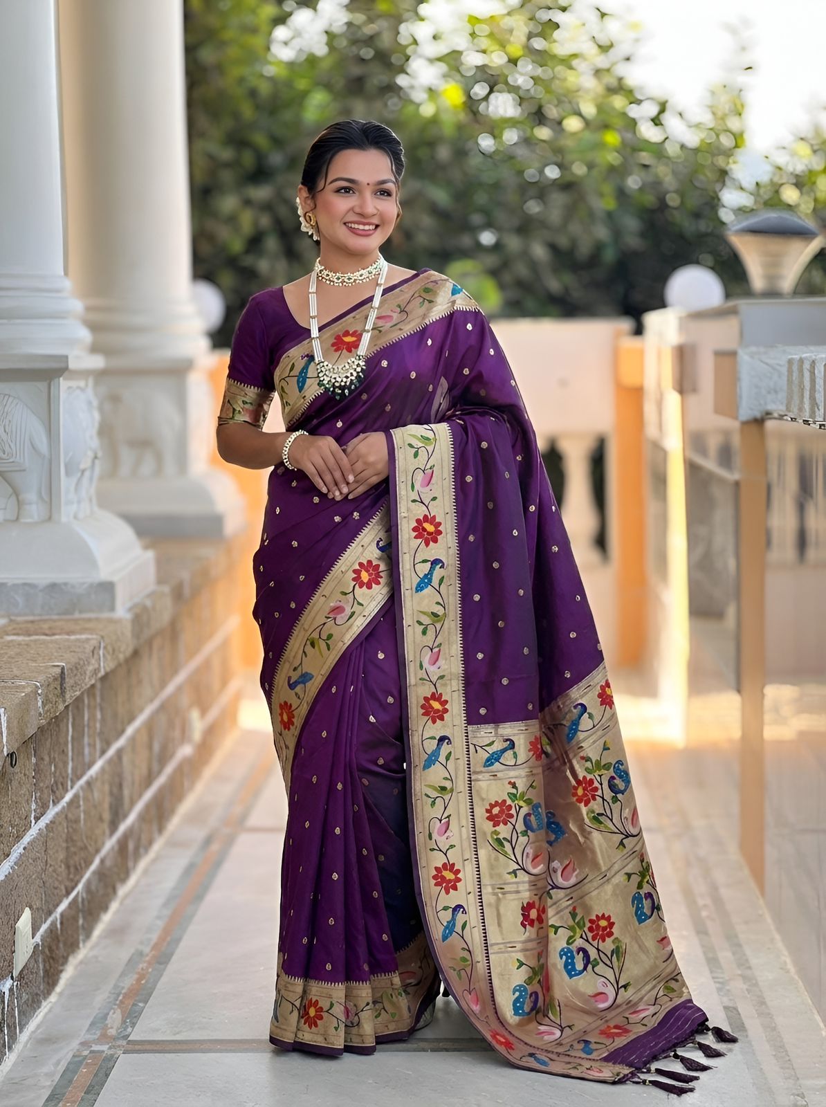 Magnificat Purple Paithani Silk Saree With Rhapsody Blouse Piece