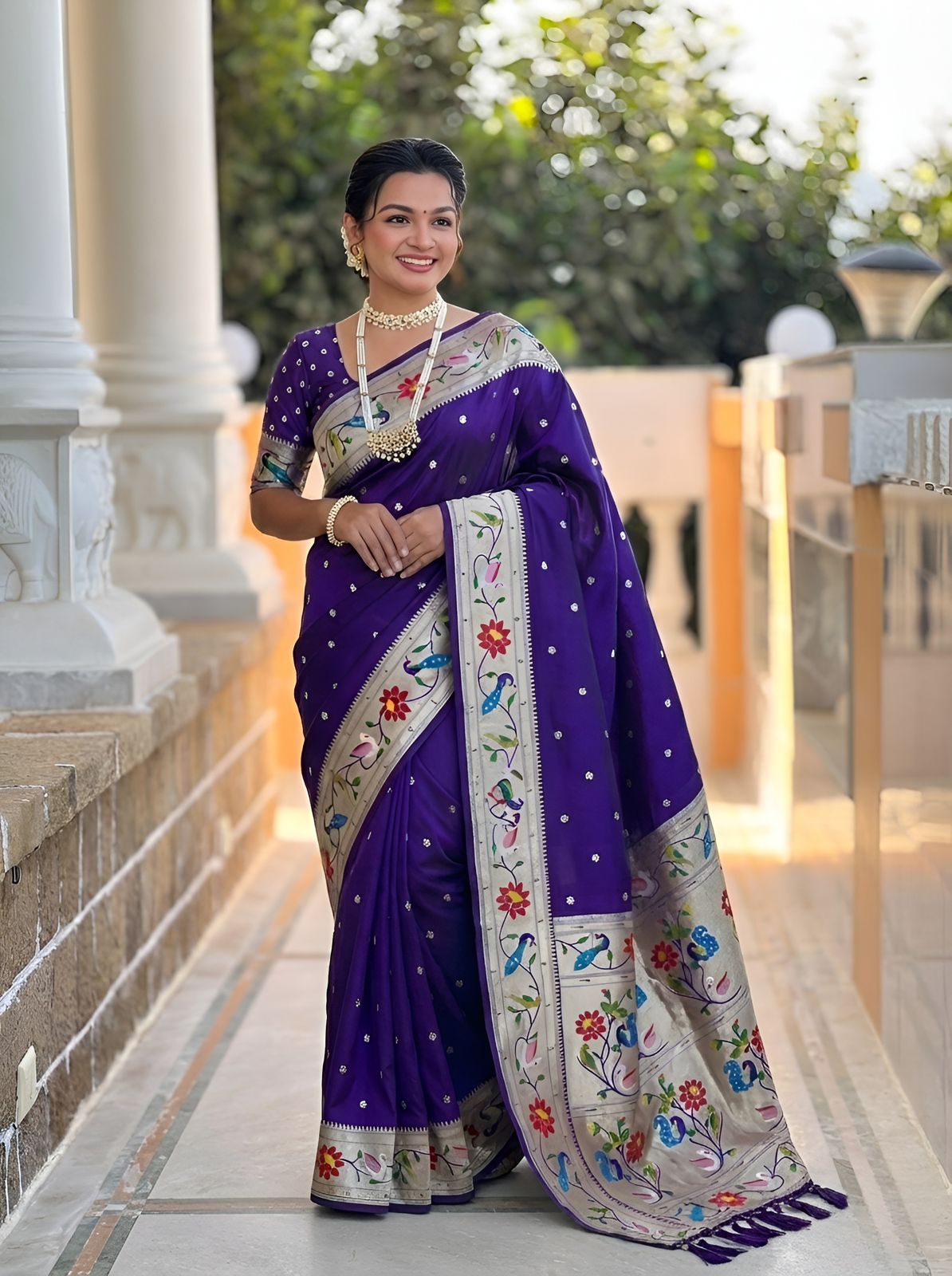 Whimsical Royal Blue Paithani Silk Saree With Enthralling Blouse Piece