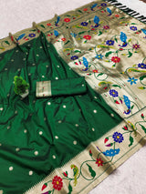 Ratatouille Dark Green Paithani Silk Saree With Gorgeous Blouse Piece
