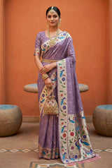 Captivating Lavender Paithani Silk Saree With Arresting Blouse Piece