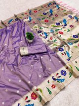 Captivating Lavender Paithani Silk Saree With Arresting Blouse Piece