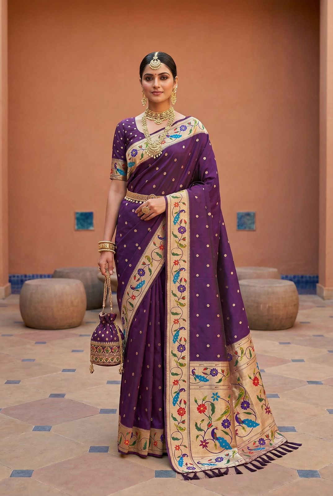 Luxuriant Wine Paithani Silk Saree With Beleaguer Blouse Piece