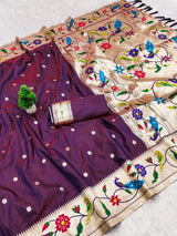 Luxuriant Wine Paithani Silk Saree With Beleaguer Blouse Piece