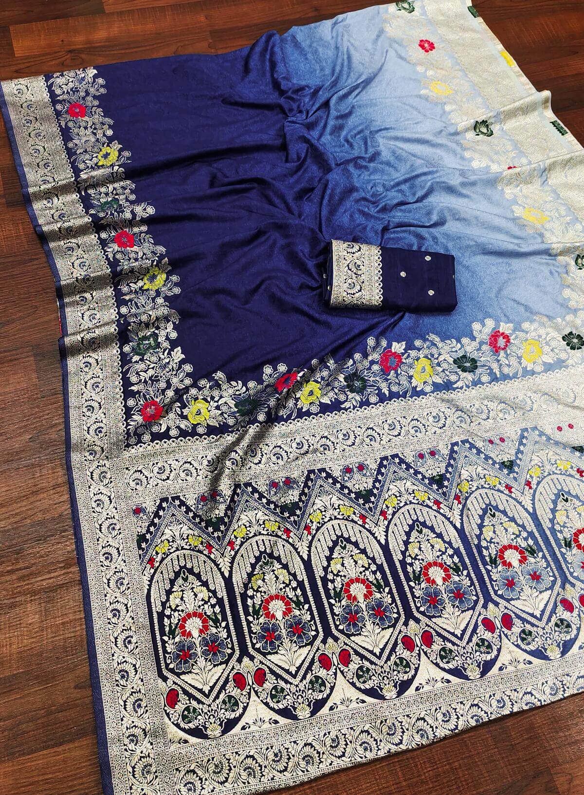 Marvellous Blue Viscose Dola Silk Saree With Smart Blouse Piece