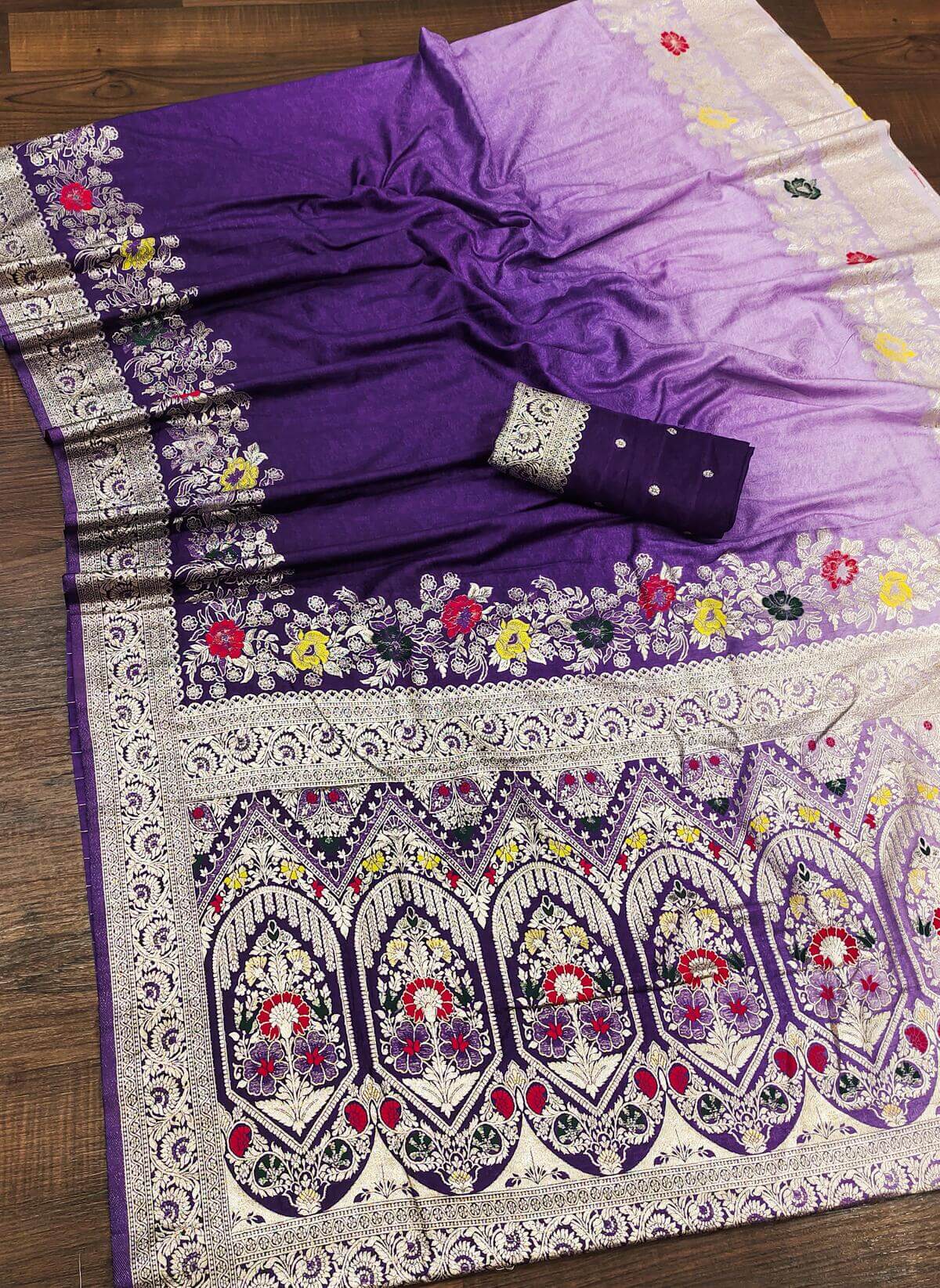 Magnetic Lavender Viscose Dola Silk Saree With Capricious Blouse Piece