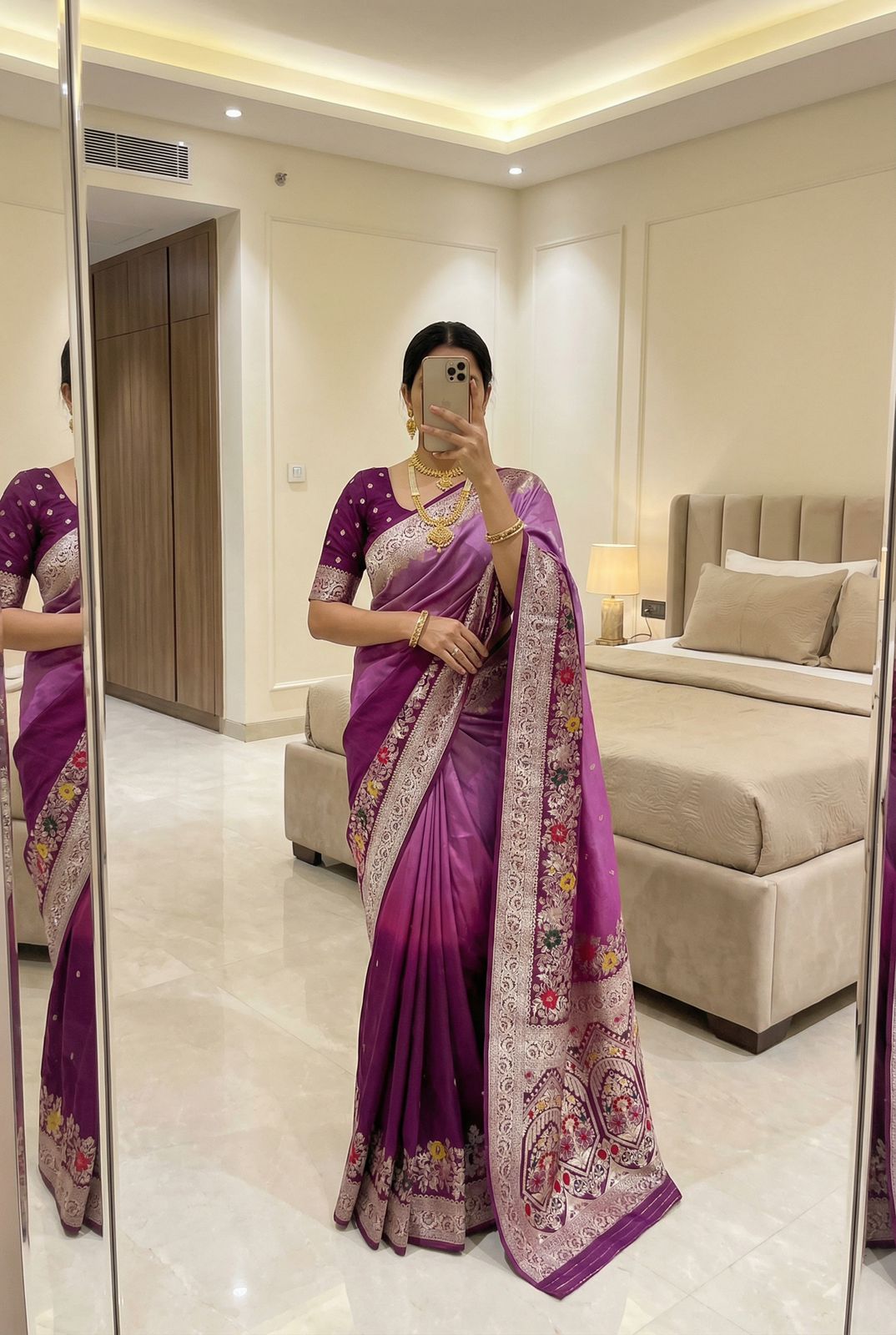 Lagniappe Purple Viscose Dola Silk Saree With Improbable Blouse Piece