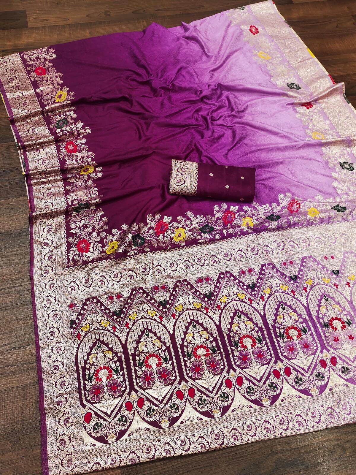 Lagniappe Purple Viscose Dola Silk Saree With Improbable Blouse Piece