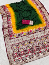 Resplendent Dark Green Banarasi Dola Silk Saree With Demesne Blouse Piece