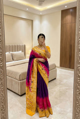 Artistic Purple Banarasi Dola Silk Saree With Amazing Blouse Piece