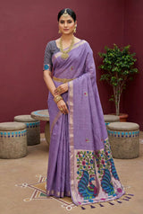 Winsome Lavender Pure Munga Cotton Silk Saree With Enamoring Blouse Piece