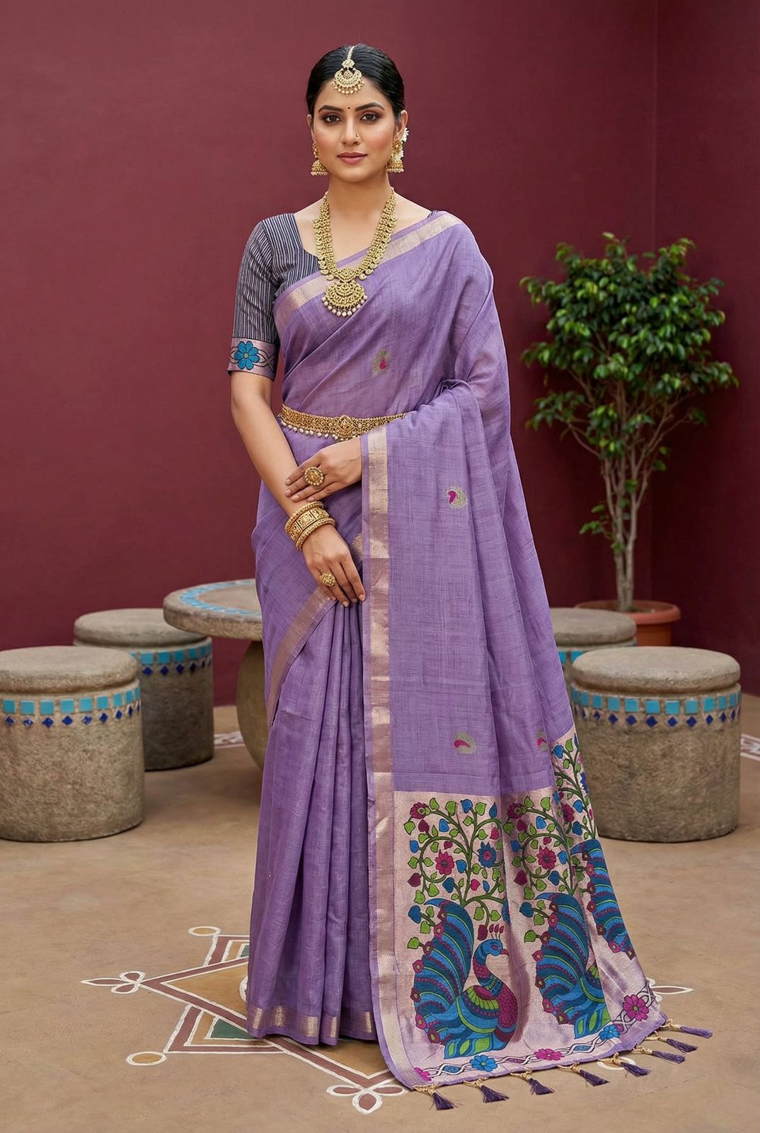 Winsome Lavender Pure Munga Cotton Silk Saree With Enamoring Blouse Piece