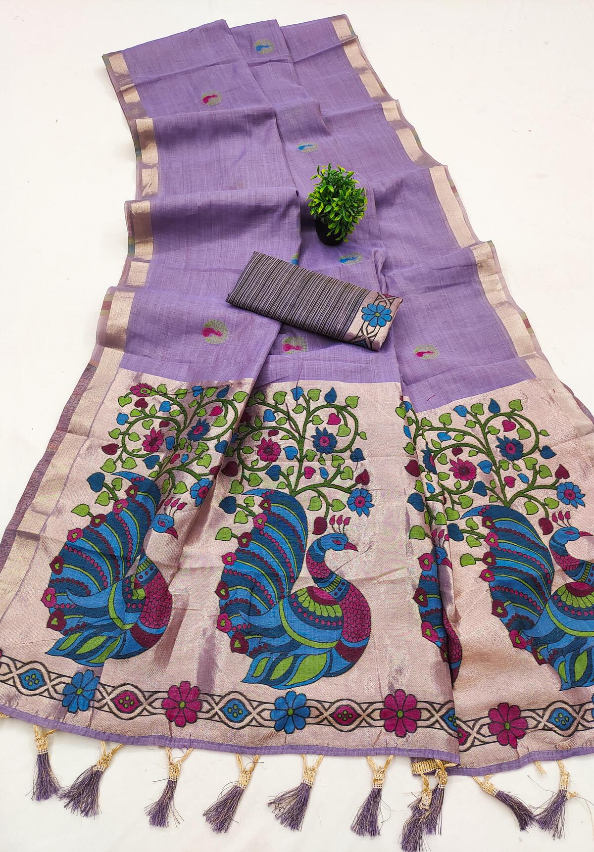 Winsome Lavender Pure Munga Cotton Silk Saree With Enamoring Blouse Piece