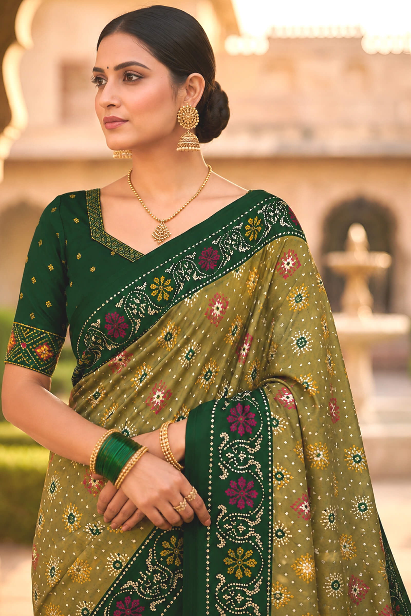Engaging Green Patola Silk Saree with Smart Blouse Piece