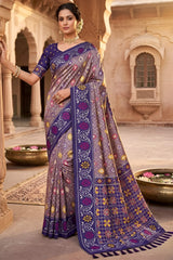 Enthralling Lavender Patola Silk Saree with Embellished Blouse Piece