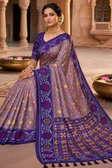 Enthralling Lavender Patola Silk Saree with Embellished Blouse Piece