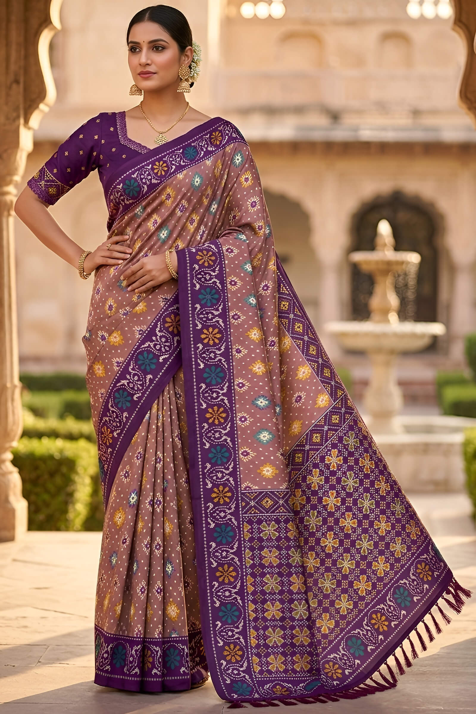 Inimitable Pink Patola Silk Saree with Delectable Blouse Piece