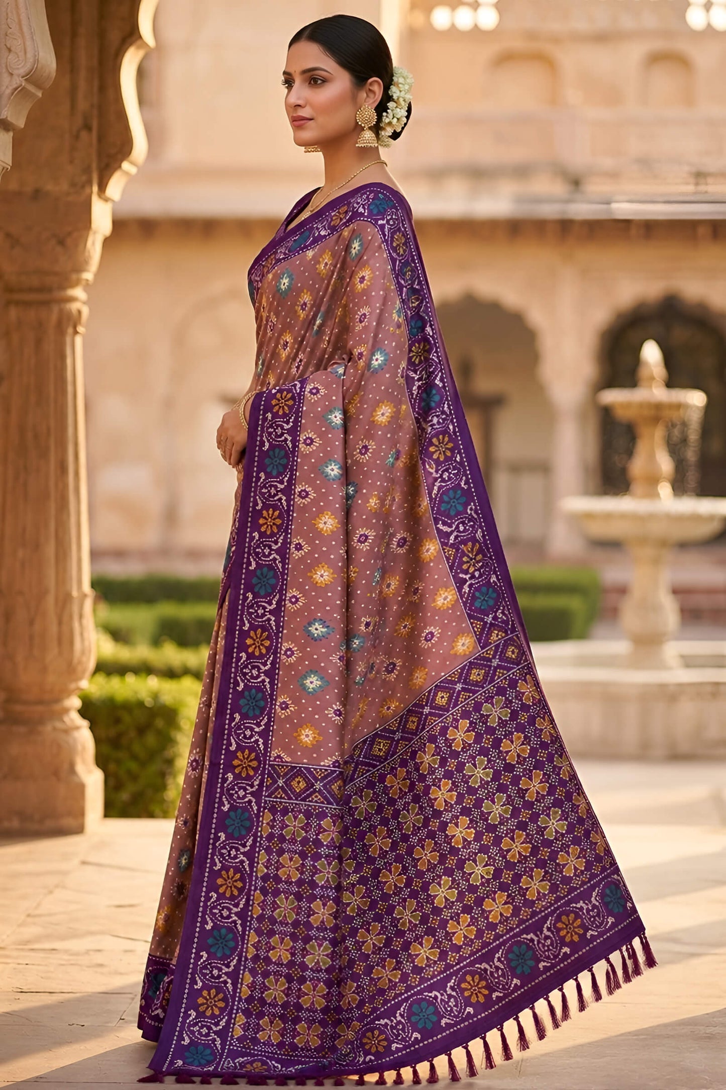 Inimitable Pink Patola Silk Saree with Delectable Blouse Piece