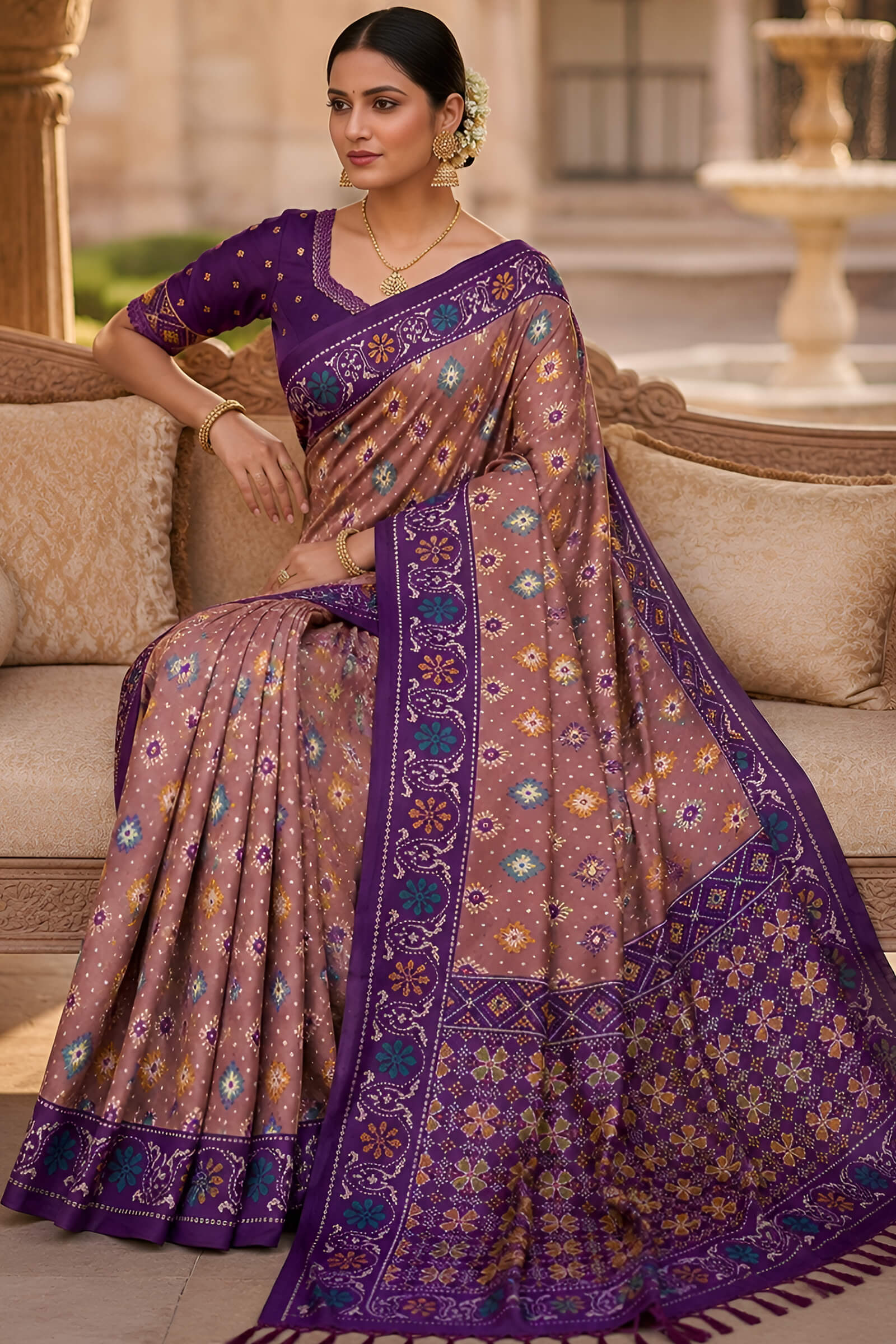 Inimitable Pink Patola Silk Saree with Delectable Blouse Piece