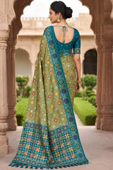 Divine Pista Patola Silk Saree with Vibrant Blouse Piece