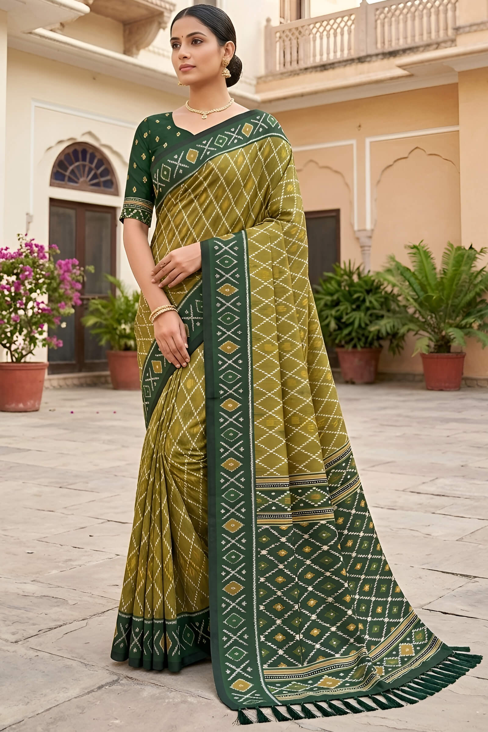 Imbrication Green Patola Silk Saree with Evocative Blouse Piece