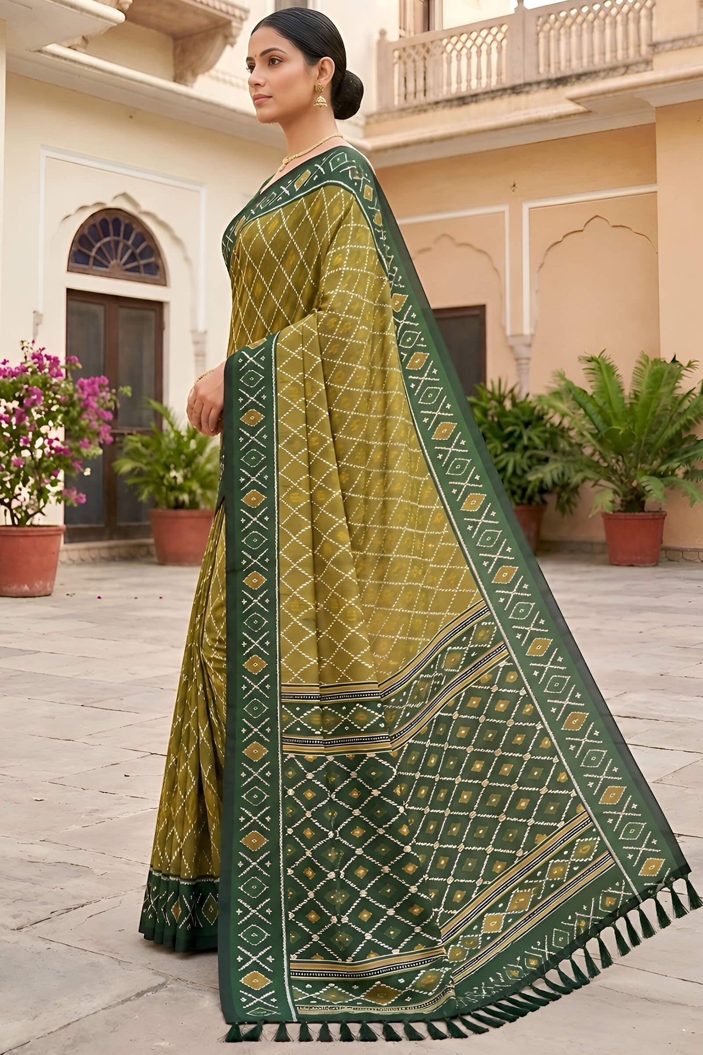Imbrication Green Patola Silk Saree with Evocative Blouse Piece